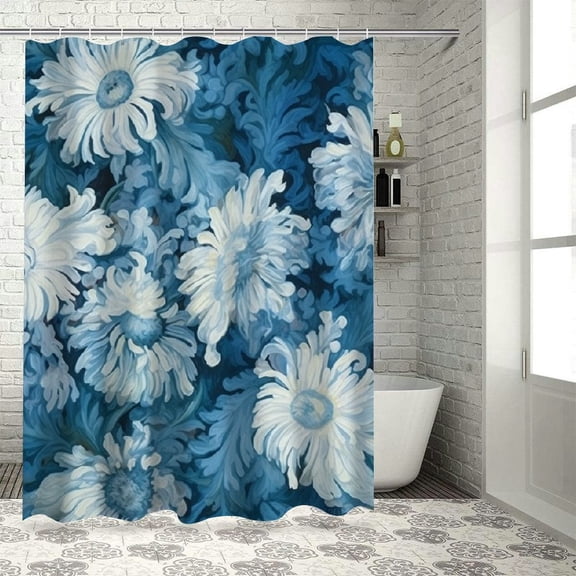 Pratyus Rococo Flowers Printed Shower Curtain Set with Hooks, Easy Care 100% Polyester Fiber Bathroom Shower Curtain, Various Sizes Available 36x72