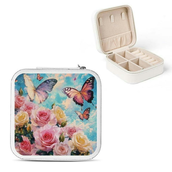 Pratyus Roses Butterflies Sky Jewelry Box Necklace Ring Earring Storage White