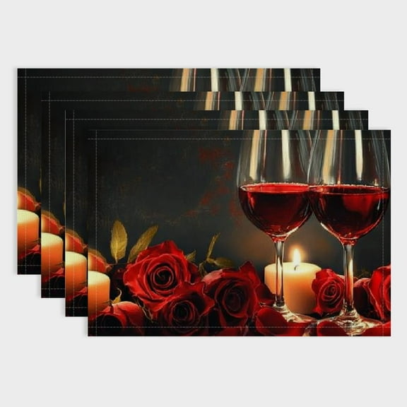 Pratyus Roses Candles Linen Cloth Placemats Set of 4 for Birthday Parties Christmas Restaurants Buffets Home Decoration 18x12in