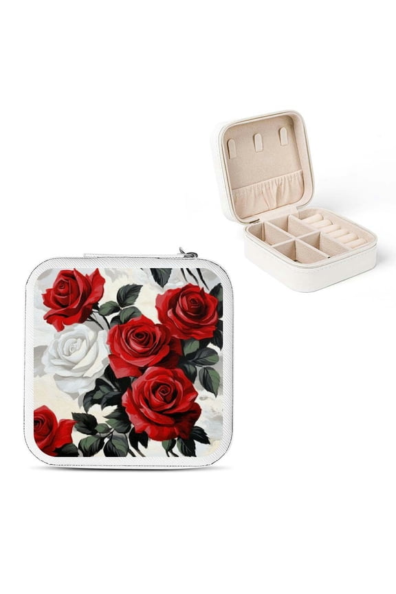 Roses Small Jewelry Boxes for Women Travel, Necklace, Ring, Earring Organiser White