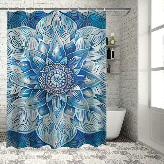 Pratyus Sacred Geometry Shower Curtain Set with Hooks, Abstract Patterns, Waterproof Polyester Fabric, Bathroom Decor Accessories 36"x72