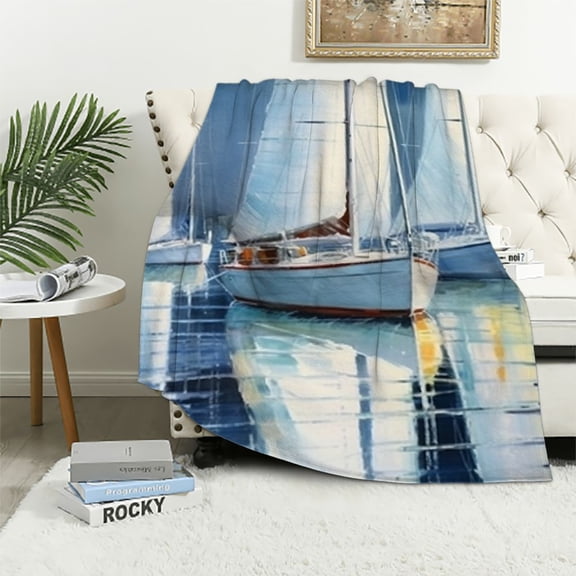 Pratyus Sailboats Water Reflection Flannel Throw Blanket for Bed Couch Sofa Lightweight All Seasons Soft Plush Blankets 40x50in