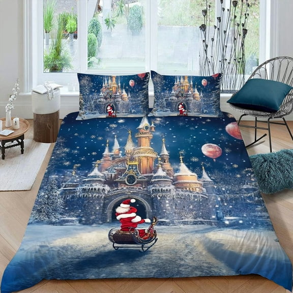 Pratyus Santa Claus Sleigh 3-Piece Bedding Set for Adults Kids Luxurious Soft Microfiber Bedroom Decor Peach Skin Velvet Breathable All Seasons Machine Washable 87x68in
