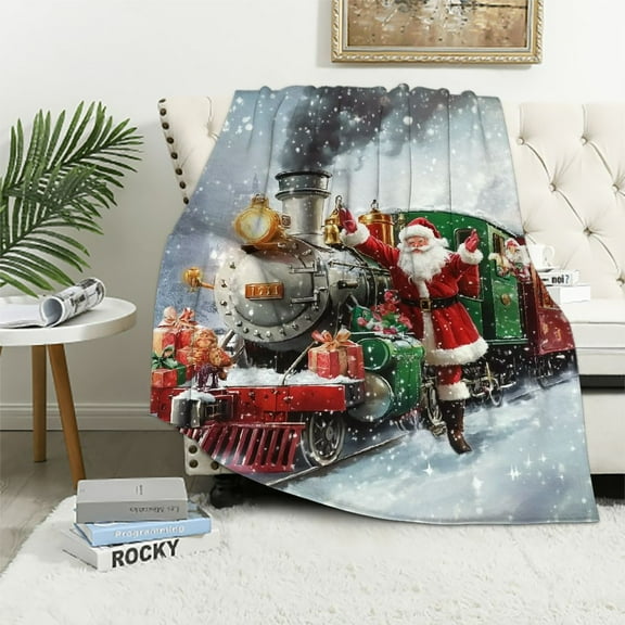 Pratyus Santa Claus Train Presents Flannel Throw Blanket for Couch Sofa Bed, Christmas Home Decor, All Seasons Long-Lasting Blanket 40x50in