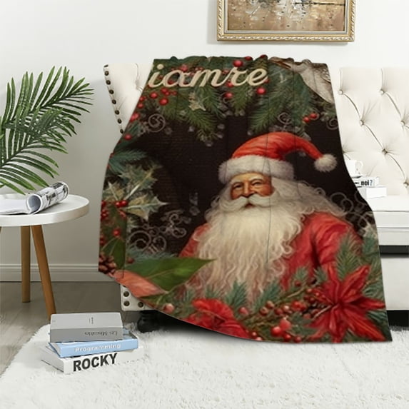 Pratyus Santa Clause Holly Wreaths Bird Print Blanket for All Seasons - Excellent Hand Feel Lightweight Blanket 40x50in
