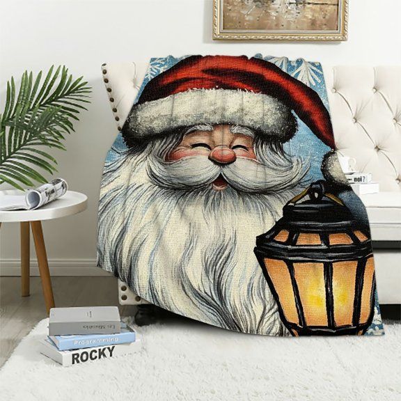Pratyus Santa Lantern Snowflake Flannel Throw Blanket for Couch Sofa Bed, Christmas Home Decor Lightweight Soft Blanket All Seasons 40x50in