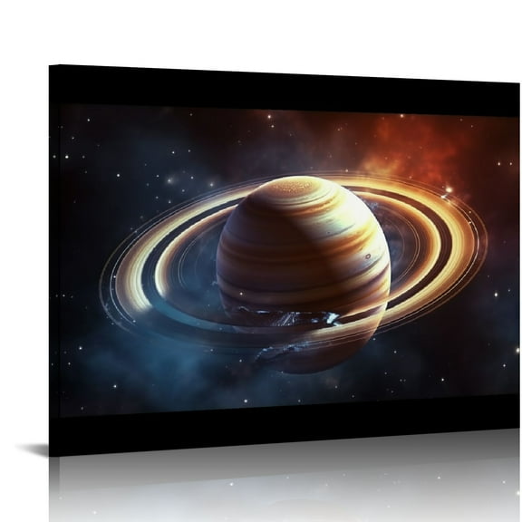Pratyus Saturn Ring Stars Canvas Wall Art Decor for Home Office Hotel Salon Mediation Relaxation, Ready to Hang Room Decor Gift 16x12in