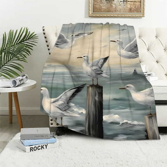 Pratyus Seagulls Print Throw Blanket Lightweight Soft Blanket for Bed Sofa Living Room Decor All Seasons Hand Feel 50x60in
