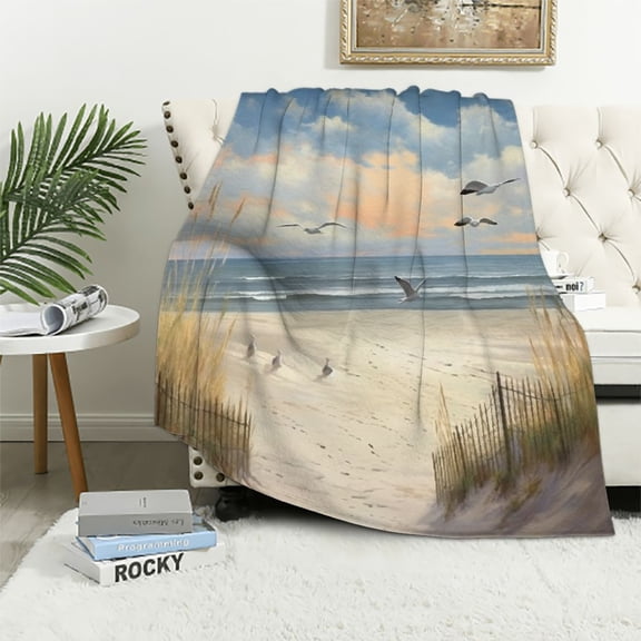 Pratyus Seagulls Sand Dunes Sea Oats Ideal Comfy Throw Blanket for All Seasons Lightweight Anti-Pilling Velvet-Like Texture 40x50in