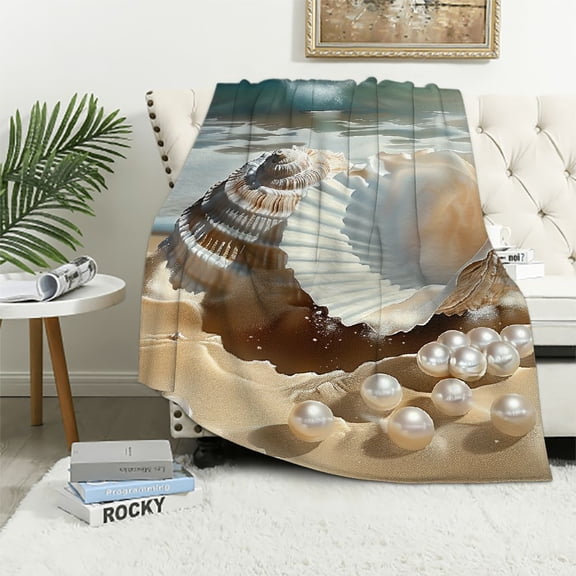 Pratyus Seashell Pearls Sandy Beach Print Flannel Throw Blanket Hand/Machine Wash All Seasons Excellent Hand Feel Blanket 50x60in