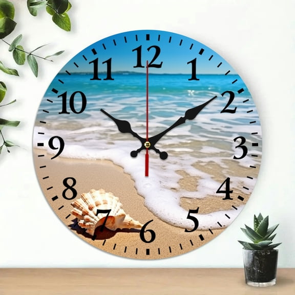 Pratyus Seashell Print 10-Inch Wall Clock for Living Room Decor - Battery Operated, Perfect for Home and Office Use 10x10in