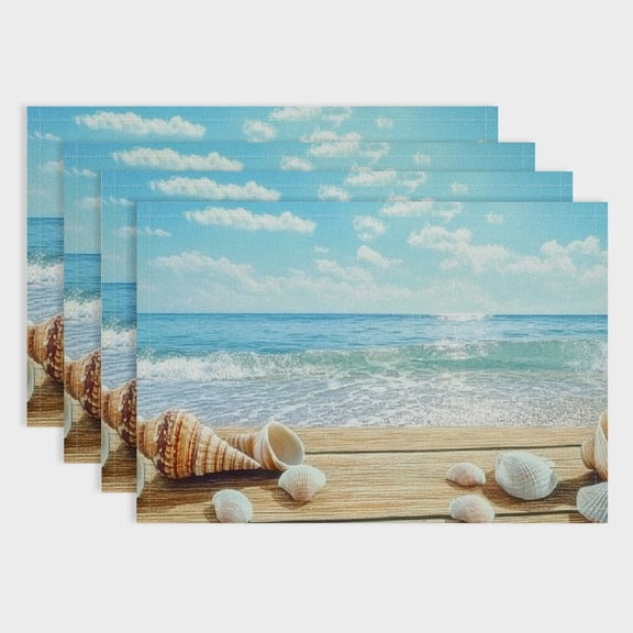 Pratyus Seashells Beach Blue Sky Linen Dining Table Placemats Set of 4 for Birthday Parties, Christmas Restaurants, and Buffets - Home Decoration 18x12in