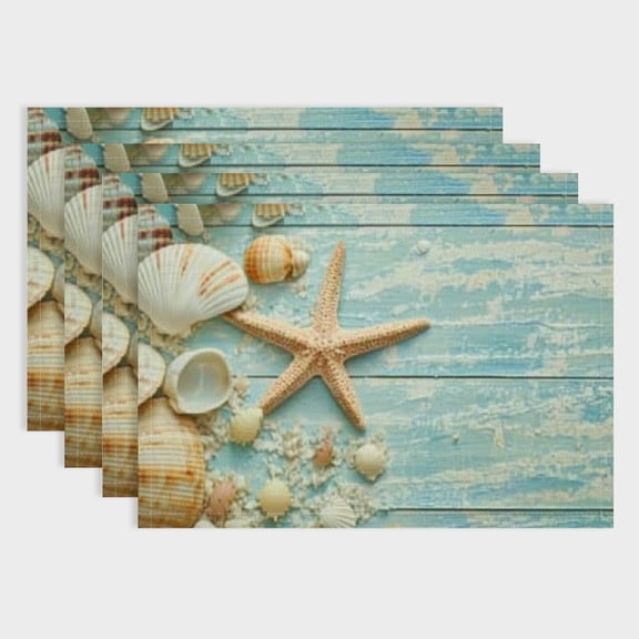 Pratyus Seashells Starfish Linen Indoor Outdoor Table Placemats Set of 4 for Birthday Parties, Christmas, Restaurants & Buffets 18x12in