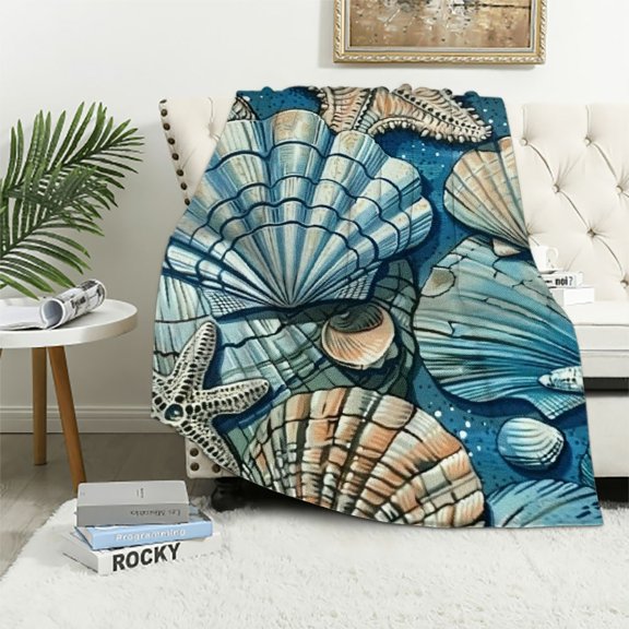 Pratyus Seashells Starfish Throw Blanket for Couch Sofa Bed Lightweight All Seasons Soft Plush Blanket 40x50in