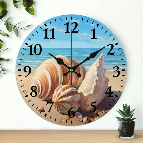 Pratyus Seashells Wall Clock for Living Room Decor, Battery Operated, 10 Inches, Silent Non-Ticking Design 10x10in