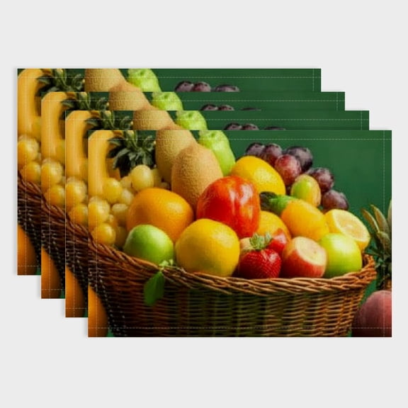 Pratyus Set of 4 Fruit Basket Linen Cloth Placemats for Birthday Party, Christmas Buffets, Home Decor - Heat-Resistant & Easy to Clean 18x12in