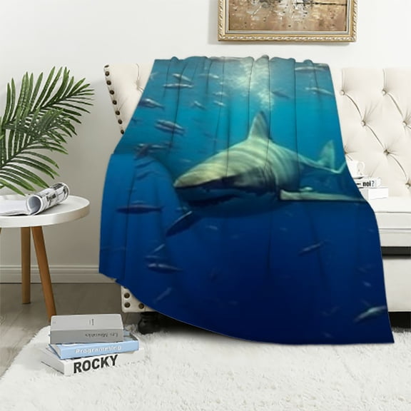 Pratyus Shark Fish Underwater Flannel Throw Blanket for Bed Couch Sofa Chair All Seasons Exquisite Gifts 40x50in