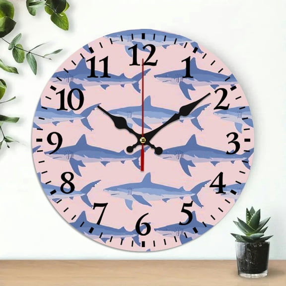 Pratyus Sharks Wall Clock for Living Room, Silent Mechanical Movement Decor, Ideal for Home Decor in Living Rooms, Kitchens, Dorms, Perfect Everyday Gifts, 10 Inches 10x10in