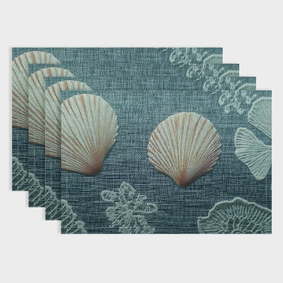 Pratyus Shells Flower Lace Table Decor Linen Placemat Set of 4 for Birthday Parties, Christmas, Restaurants, Buffets & Home Decoration 18x12in