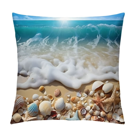 Pratyus Shells Wave Beach Style Modern Farmhouse Rustic Decorative Couch Pillow Cases with Zipper Home Decor Short Plush Summer Throw Pillow Cover 1PC 20x20in
