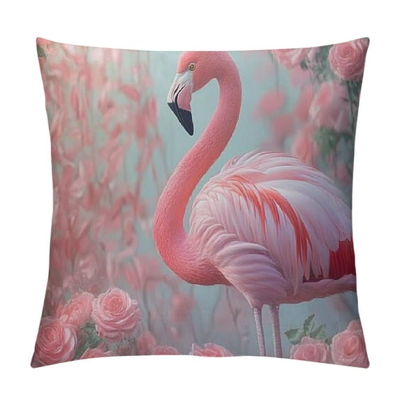 Pratyus Short Plush Flamingo Roses Home Furnishing Pillow Case Decorative Pillowcase - Square Design 18x18in