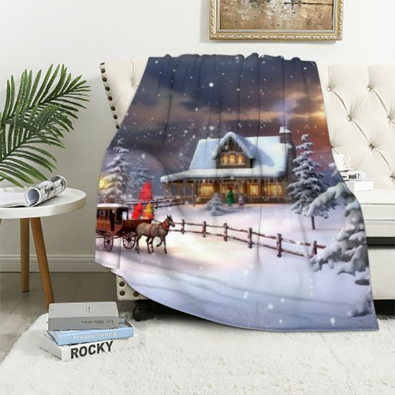 Pratyus Snow Christmas Tree House Flannel Throw Blanket for Couch Sofa Bed All Seasons Home Decor Gift 40x50in