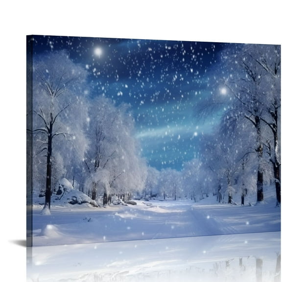 Pratyus Snow Flakes Trees Stars Canvas Art Modern Prints Wall Decor for Home Room Office Hotel Salon Bar Mediation - Ready To Hang 16x12in
