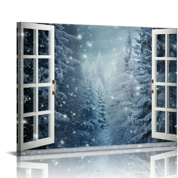 Pratyus Snow Open Window Canvas Prints Wall Art Modern Decor for Home and Office 20x16in