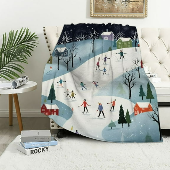 Pratyus Snow Skiing Night Scene Throw Blanket for Couch Sofa Bed Office Travel Camping School Flannel Blanket Gifts for All Seasons - Exquisite Gifts Included in 3 Sizes 40x50in