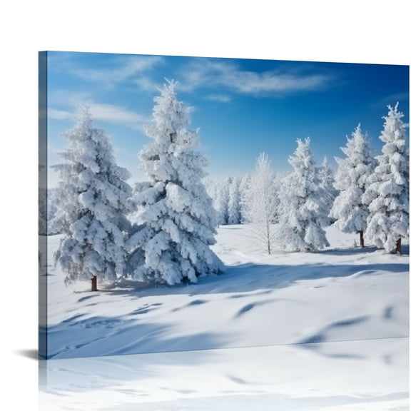 Pratyus Snow Trees Blue Sky Canvas Art Modern Prints Wall Decor for Bathroom Home Living Room Bedroom Kitchen Office Salon Condo Bar Hotel 16x12in