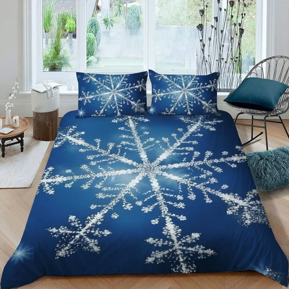 Pratyus Snowflake Stars Winter 3-Piece Bedding Set for Bedroom and Guest Room Decor Easy to Clean, Soft Modern Design in Peach Skin Velvet Fabric 87x68in