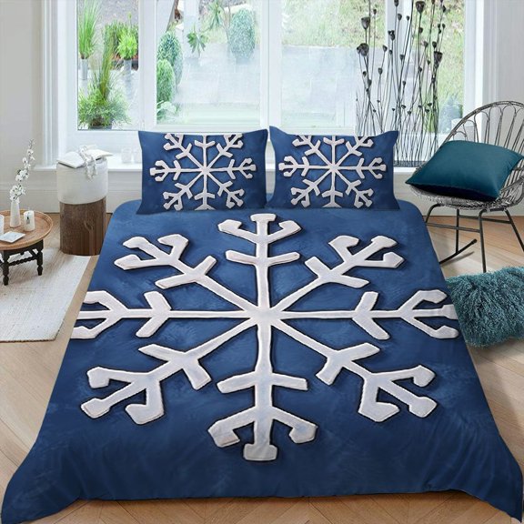 Pratyus Snowflakes Velvet Decoration 3-Piece Bedding Set High Quality Sleep Peach Skin Fabric Bedroom Guest Room 87x68in