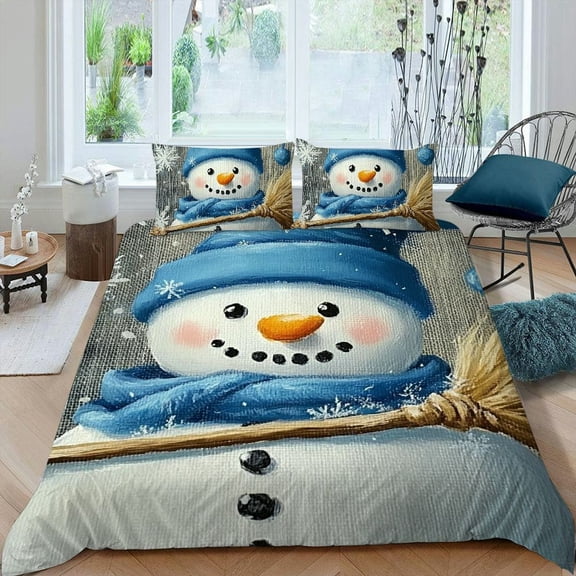 Pratyus Snowman 3-Piece Bedding Set Modern Style High Quality Sleep Bedroom Decor Christmas Peach Skin Velvet Room Decor 87x68in