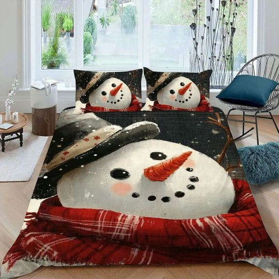 Pratyus Snowman 3-Piece Bedding Set for Bedroom Decor, High Quality Sleep, Christmas Theme, Peach Skin Velvet, Room Decor 87x68in