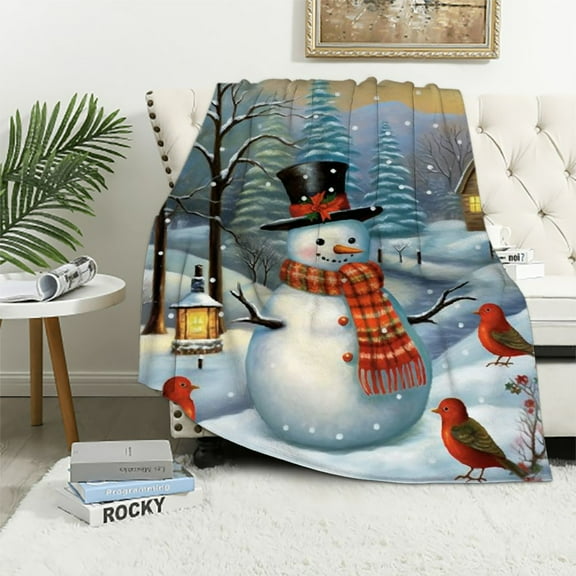 Pratyus Snowman Bird Scarf Print Throw Blanket Lightweight Soft Bed Sofa Living Room Decor Gifts for All Seasons 60x80in