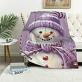 thumbnail image 1 of Pratyus Snowman Candy Cane Purple Flannel Blanket for All Seasons - Soft Fuzzy Throw Blanket with Excellent Hand Feel, Multi-Functional Use, Perfect Gift - Christmas Theme 50x60in, 1 of 6