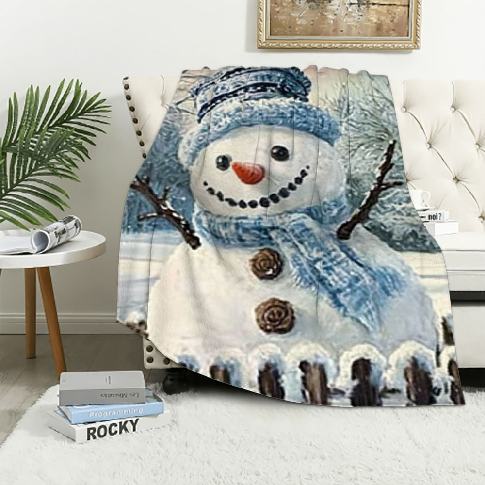 Pratyus Snowman Flannel Throw Blanket for Couch Sofa Bed, Christmas Home Decor, All Seasons Long-lasting Blanket 60x80in