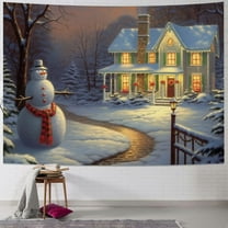 Pratyus Snowman House Light Tapestry Wall Hanging Christmas Decoration for Bedroom Dorm - Short Plush Fabric 4 Sizes 40x30inch