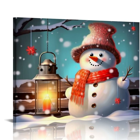 Pratyus Snowman Lantern Presents Canvas Art Modern Prints Home Decor Wall Hanging 16x12in