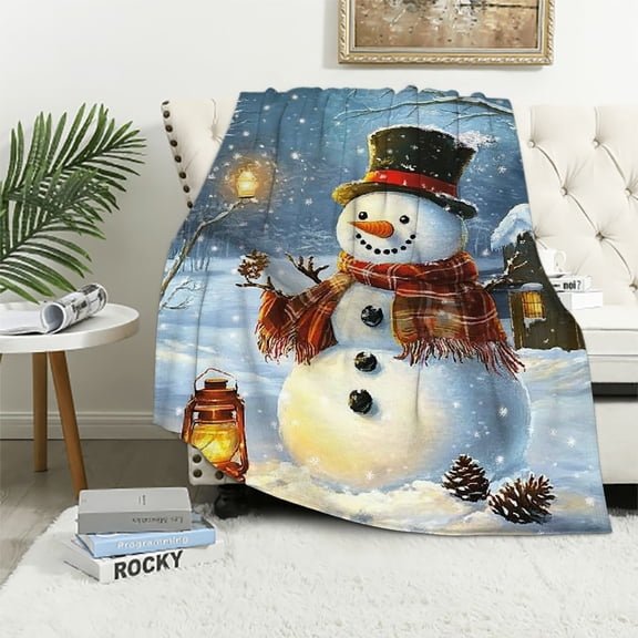 Pratyus Snowman Lantern Throw Blanket for All Seasons - High-Quality Flannel Material - Versatile and Multi-Functional - Perfect Gift for Any Occasion 50x60in