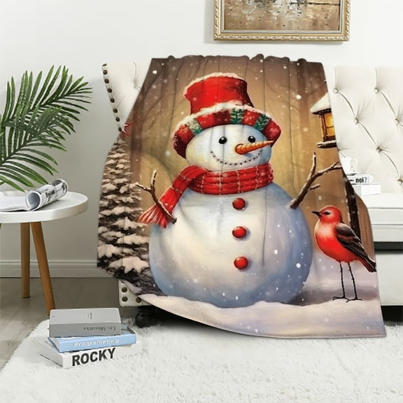 Pratyus Snowman Red Hat Red Bird Print Blanket All Seasons Soft Plush Throw Blanket for Boys Girls Adults - Christmas Gifts 50x60in