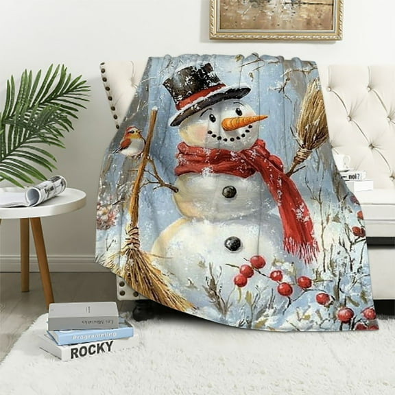 Pratyus Snowman Throw Blanket for Couch and Outdoor All Seasons Use Lightweight Blanket Unisex Gift 40x50in