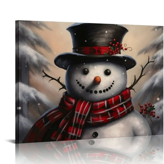 Pratyus Snowman Top Hat Scarf Canvas Wall Decor for Bathroom - Ideal for Home Art Decor and Gifts - Ready to Hang 16x12in