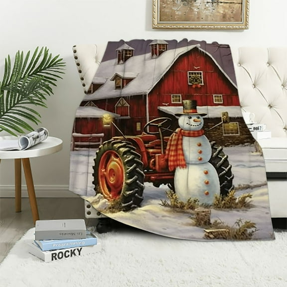 Pratyus Snowman Tractor Barn Print Throw Blanket for Bed Sofa Decor All Seasons Super Soft Blanket 40x50in
