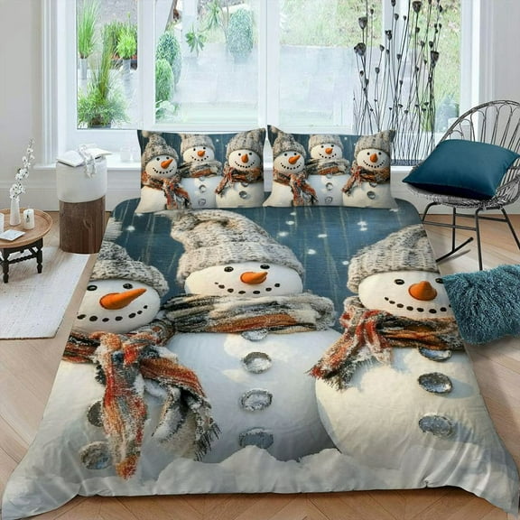 Pratyus Snowmen 3-Piece Bedding Set, Modern Soft Microfiber Bedroom Decor, High Quality Sleep Set for All Seasons, Christmas Theme, Room Decor 87x68in