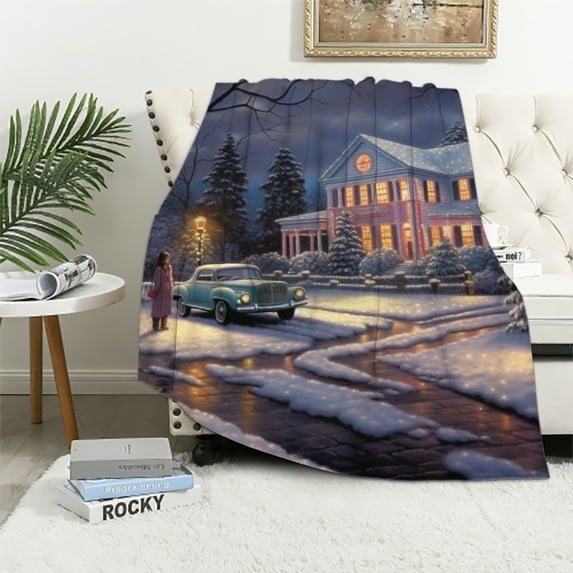 Pratyus Snowy Cityscape Throw Blanket for Couch Sofa Bed Office Decor All Seasons Super Soft Blanket 40x50in