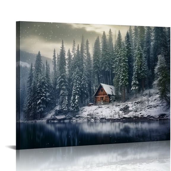 Pratyus Snowy Forest Canvas Prints Wall Art Decor Ready to Hang - Ideal Choice for Home, Office, Hotel, and More 16x12in