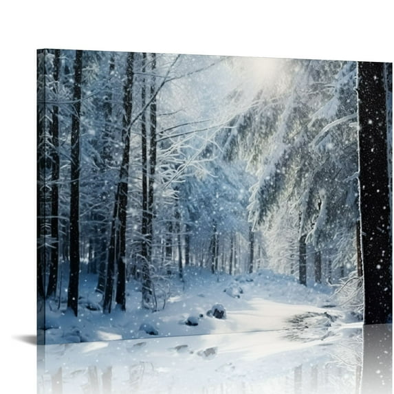 Pratyus Snowy Forest Canvas Wall Art Decor Ready To Hang Home Office Mediation Relaxation Gift 16x12in