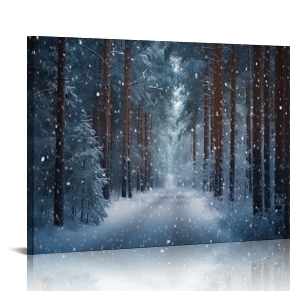 Pratyus Snowy Road Forest Snow Falling Canvas Print On Canvas Wall Art Home Decor 16x12in