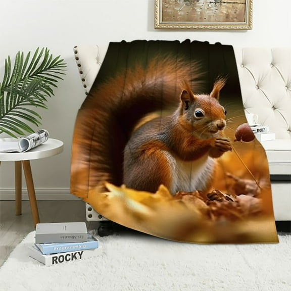 Pratyus Squirrel Flowers Print Throw Blanket All Seasons Lightweight Anti-Wrinkle Long-Lasting Blanket 40x50in